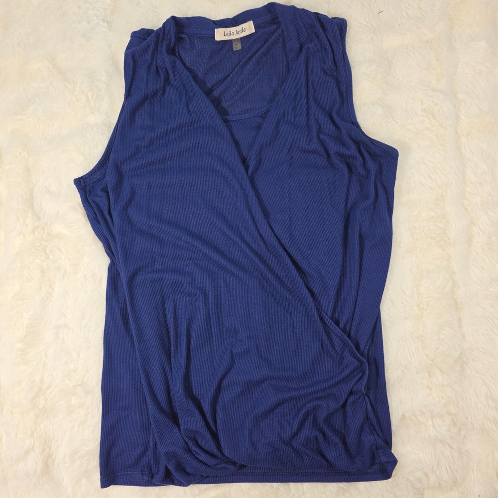 Laila Jayde Wrap Tank Top Womens Size S Blue Excellent Ribbed Sleeveless V-Neck